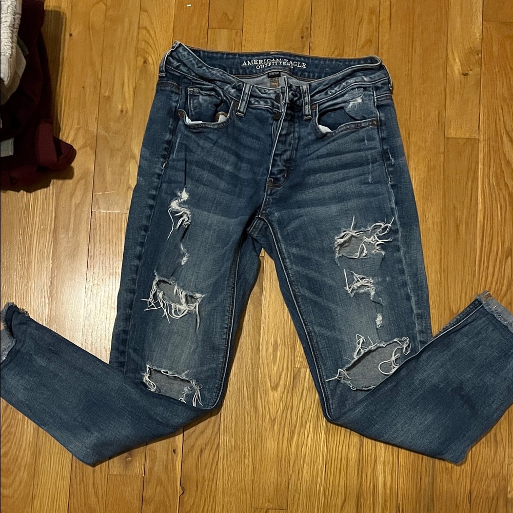 American Eagle Outfitters Women's Distressed Blue Boyfriend Jeans